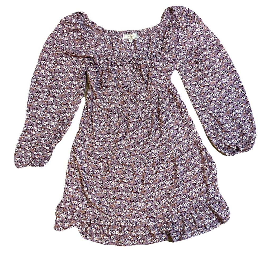 No Comment Floral Boho Dress Womens L Mauve Cottagecore Prairie‎ Romantic Flowy